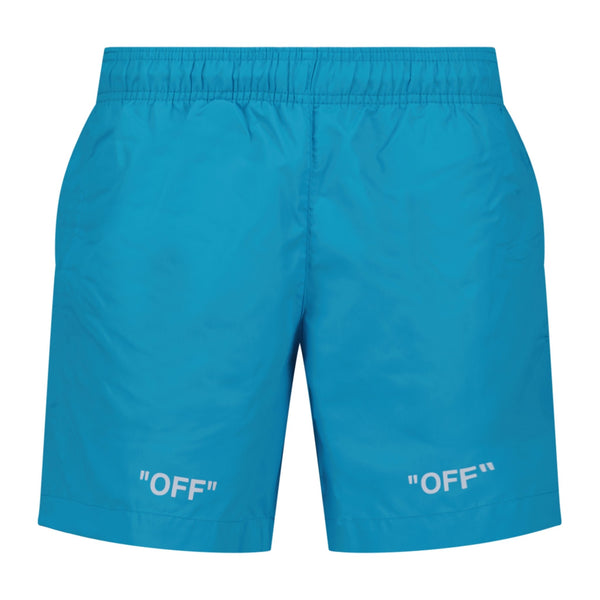 Off Writing Design Swim Shorts Blue